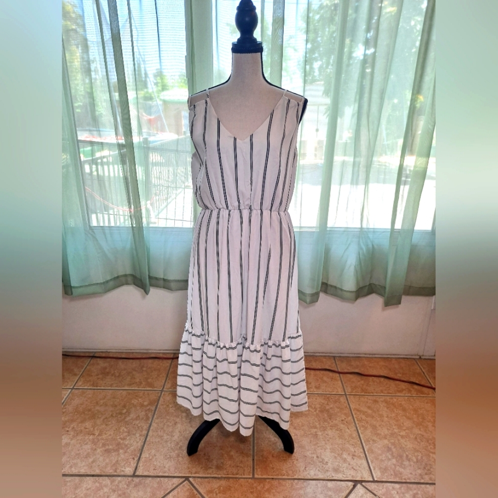 Just Me Elegant White Striped Dress. Size Medium.